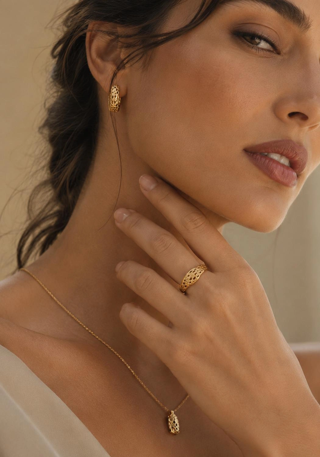 Jewelry ring and earring detail